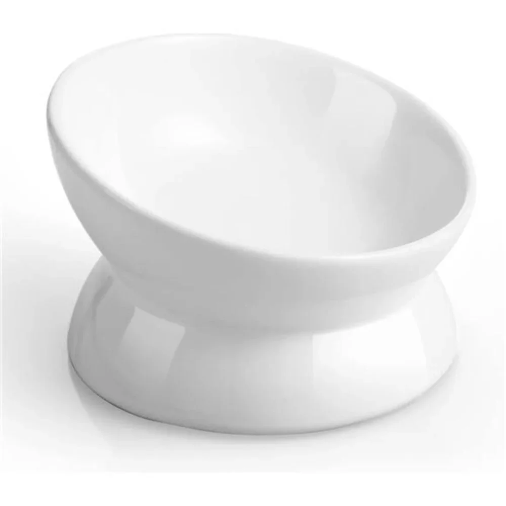Elevated Cat Food Bowl, 5 Oz Ceramic Raised and Tilted Water Bowl, Anti Vomiting